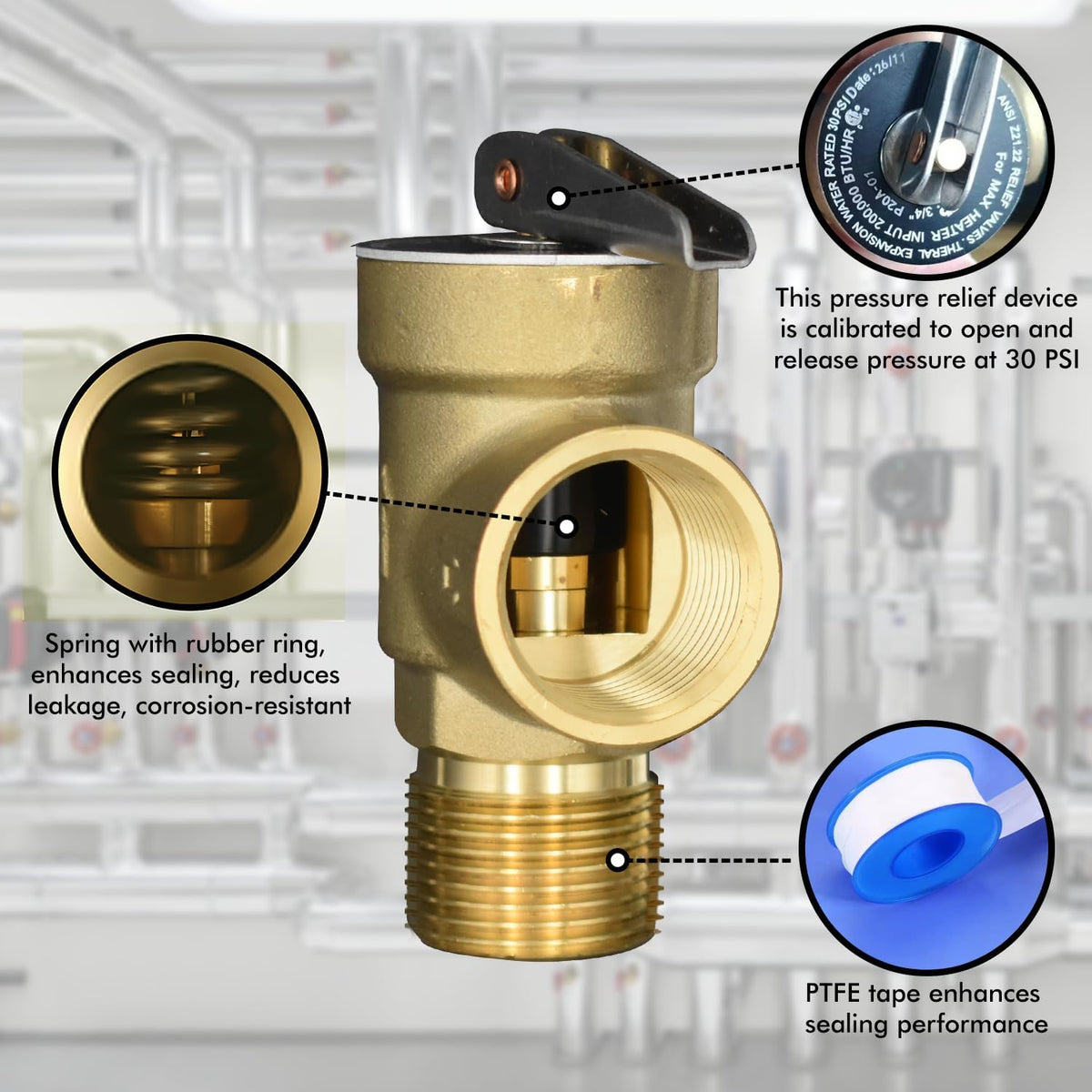VAV 30 PSI Boiler Relief Valve,3/4" NPT, Lead-Free Brass, CSA Listed
