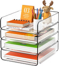 4-Tier Acrylic Paper Tray Organizer, Clear Stackable Desk File Organizer for Documents, Files, Letters, A4 Paper