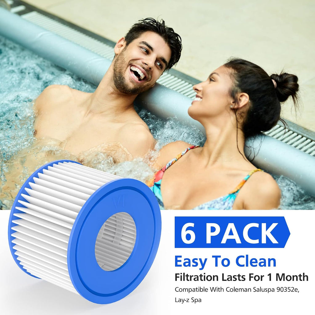 Hot Tub Filter Cartridge Size VI Compatible with Lay-Z-Spa, Coleman SaluSpa 90352E 58323, 6 Pack