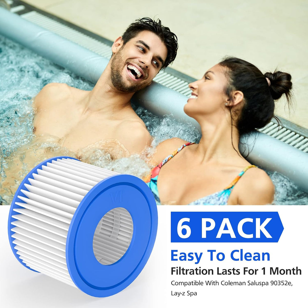 Hot Tub Filter Cartridge Size VI Compatible with Lay-Z-Spa, Coleman SaluSpa 90352E 58323, 6 Pack