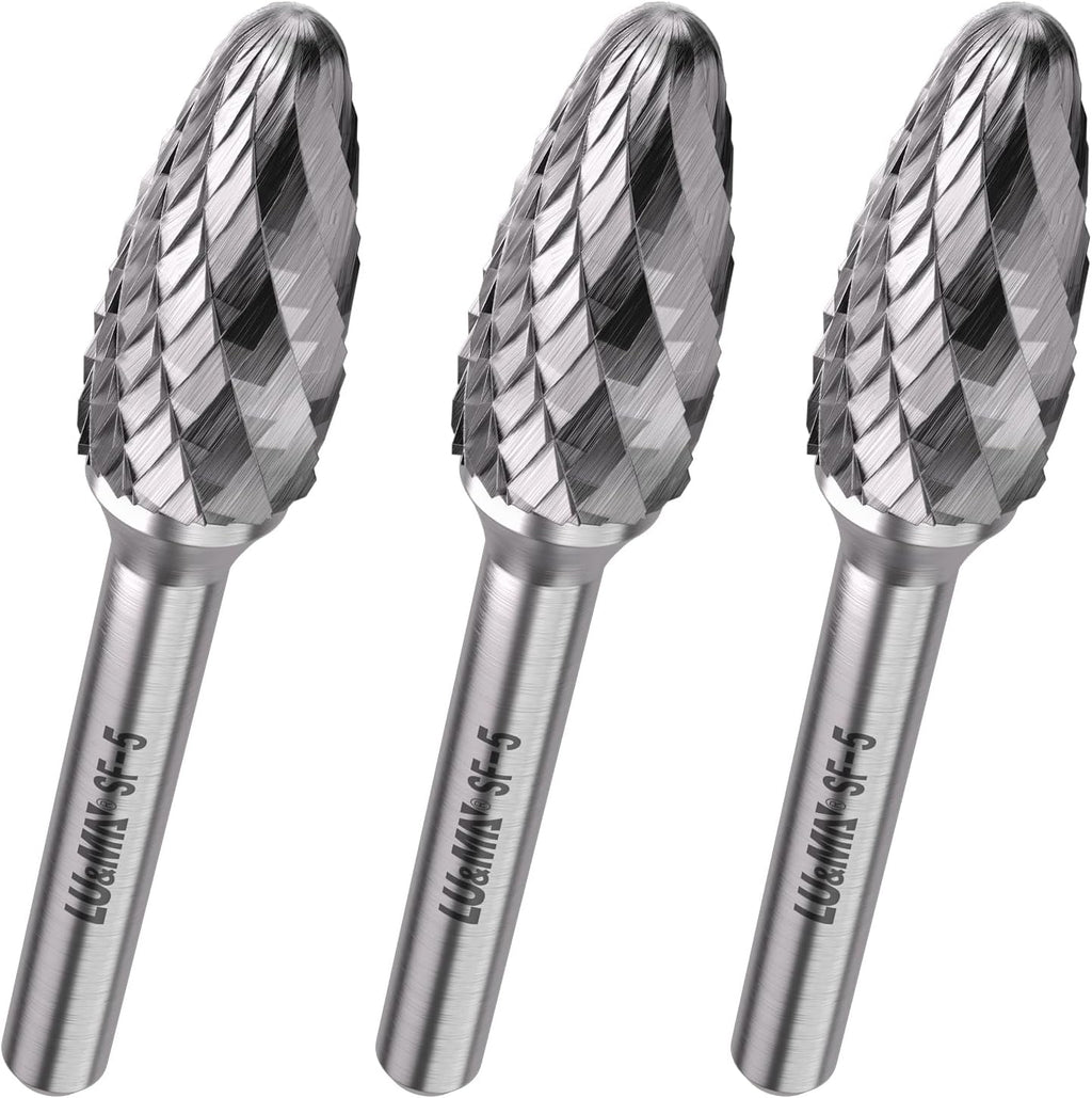 LU&MN SF-5 Tungsten Carbide Burr, 1/2" Head 1/4" Shank, 3 Pcs