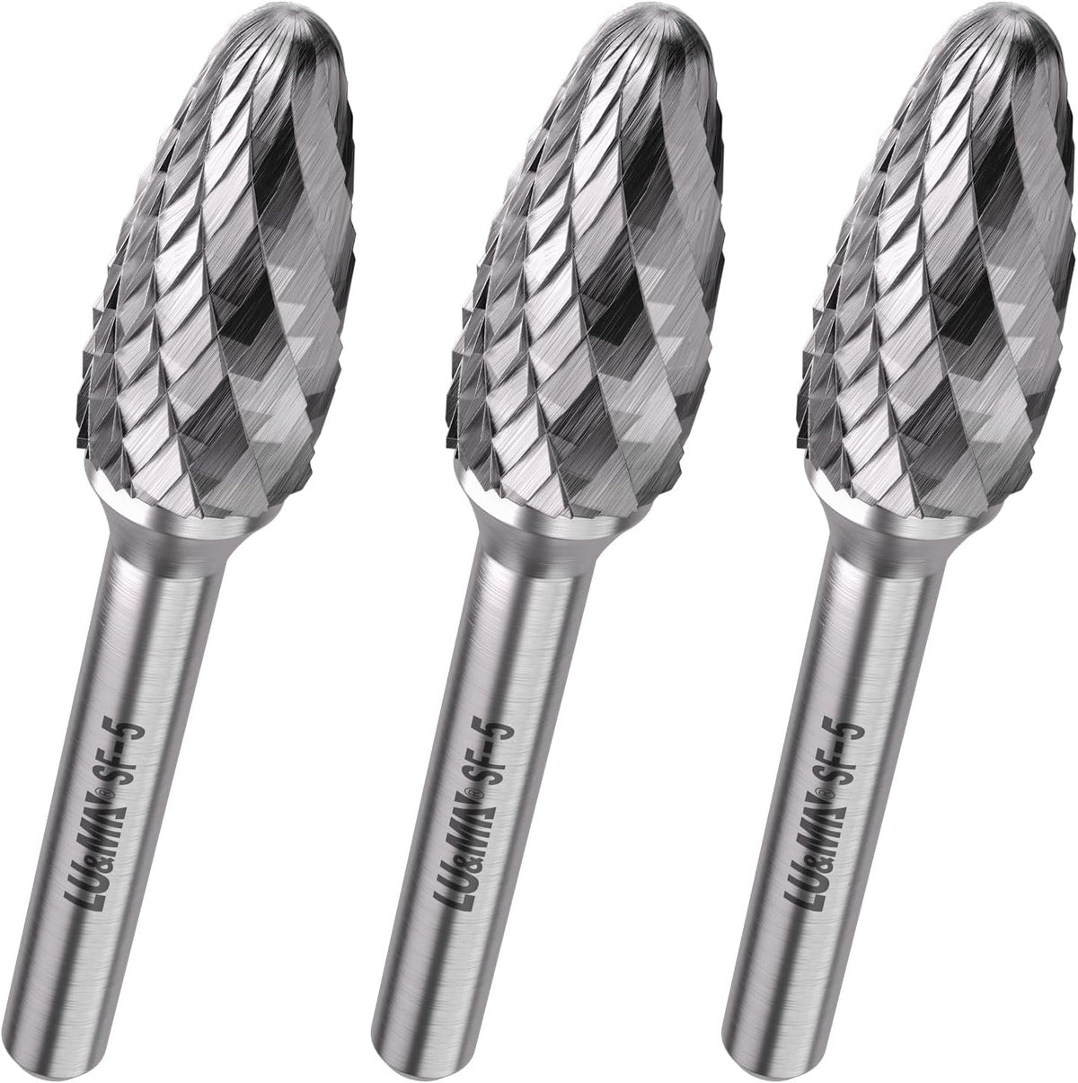LU&MN SF-5 Tungsten Carbide Burr, 1/2" Head 1/4" Shank, 3 Pcs