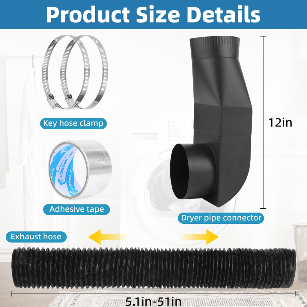 Periscope Dryer Vent Kit, Adjustable 15–66 in Flat Duct