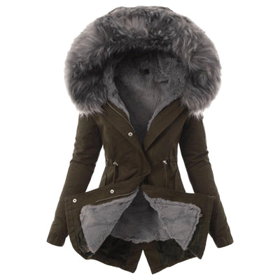 Women Winter Parka Coat Fleece Lined with Faux Fur Hood Warm Outdoor Jacket