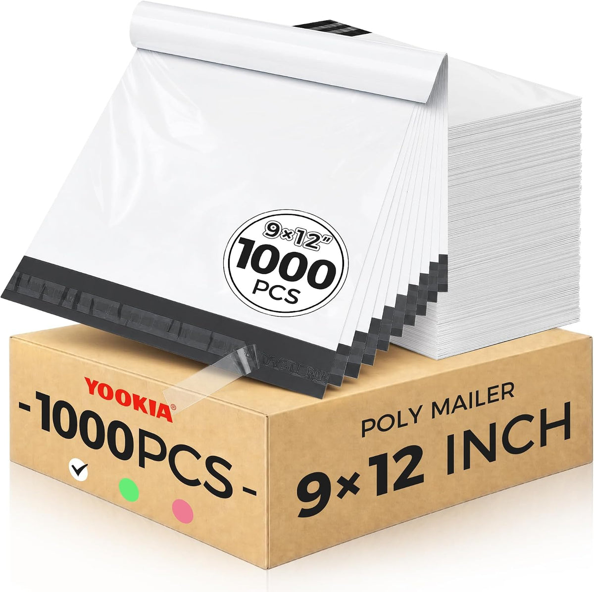 Bulk Pack 1000 Pcs White Poly Mailers 9x12 Inch
