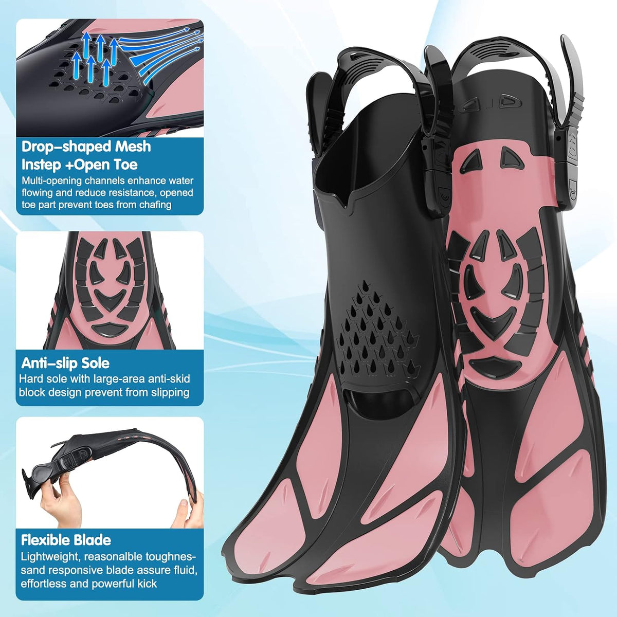 Kids Snorkel Set, Snorkeling Gear for Kids with Mask Fins | Dry Top Snorkel, Anti-Fog Tempered Glass Mask, Adjustable