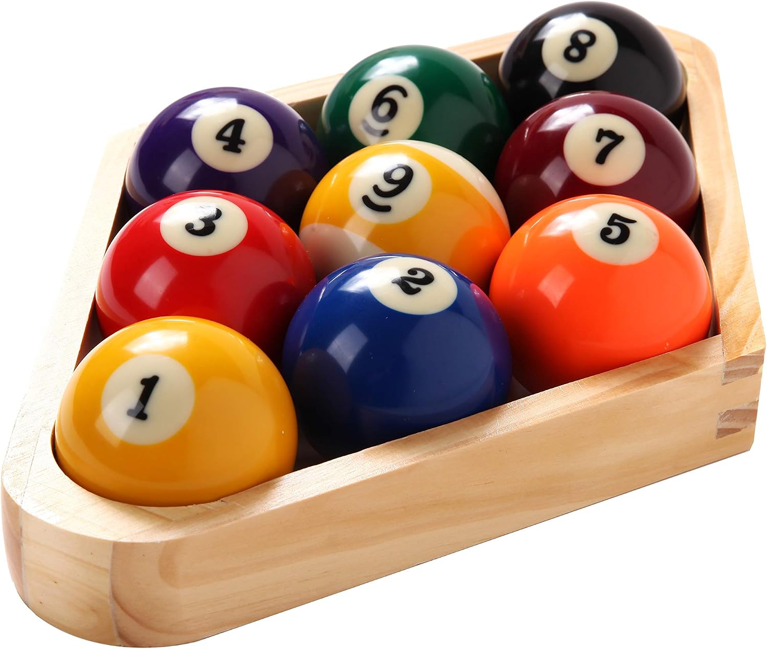 Billiard Balls Set Pool Table Triangle Ball Rack 9 Ball Diamond | Wood 5 Cue Chalks 2 Spot Stickers Accessories Pool