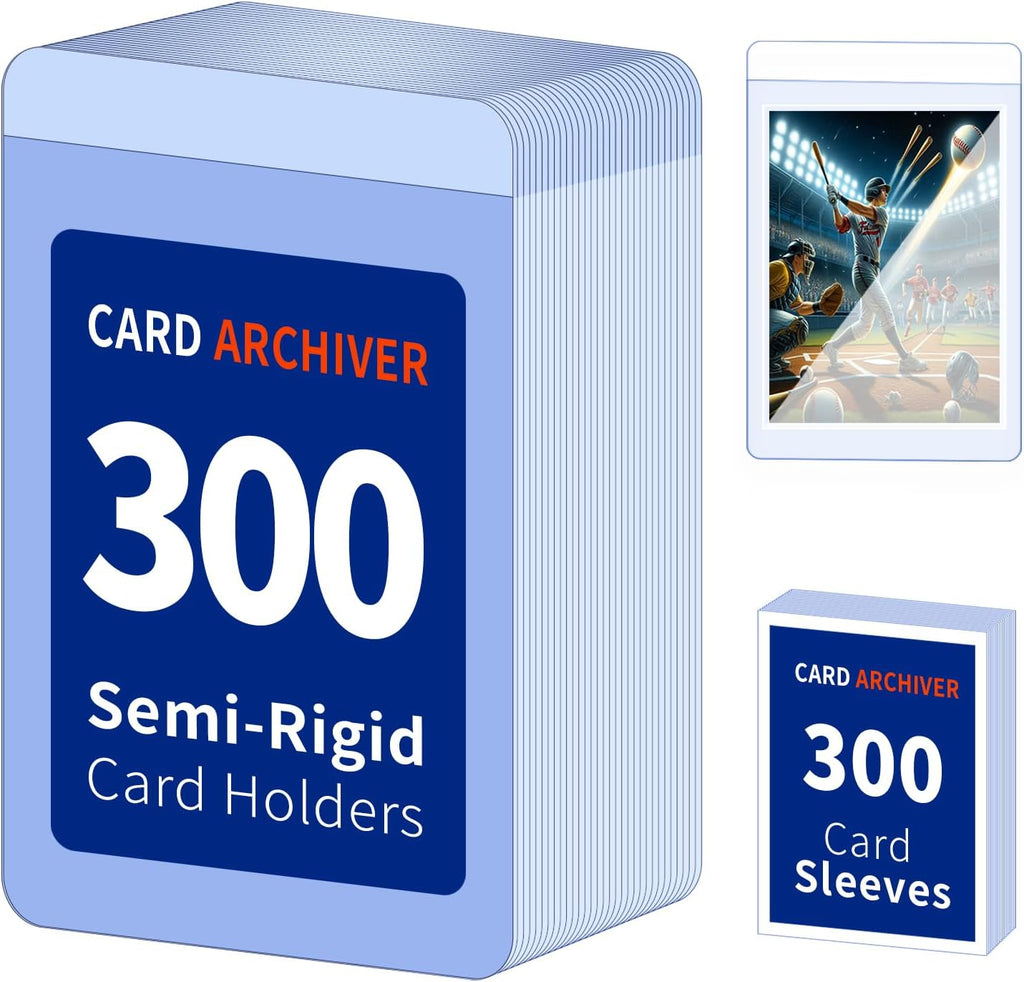 Semi Rigid Card Holders & Penny Sleeves, 300 Each for Card Grading | 1/2" lip for easy handling, archival-quality