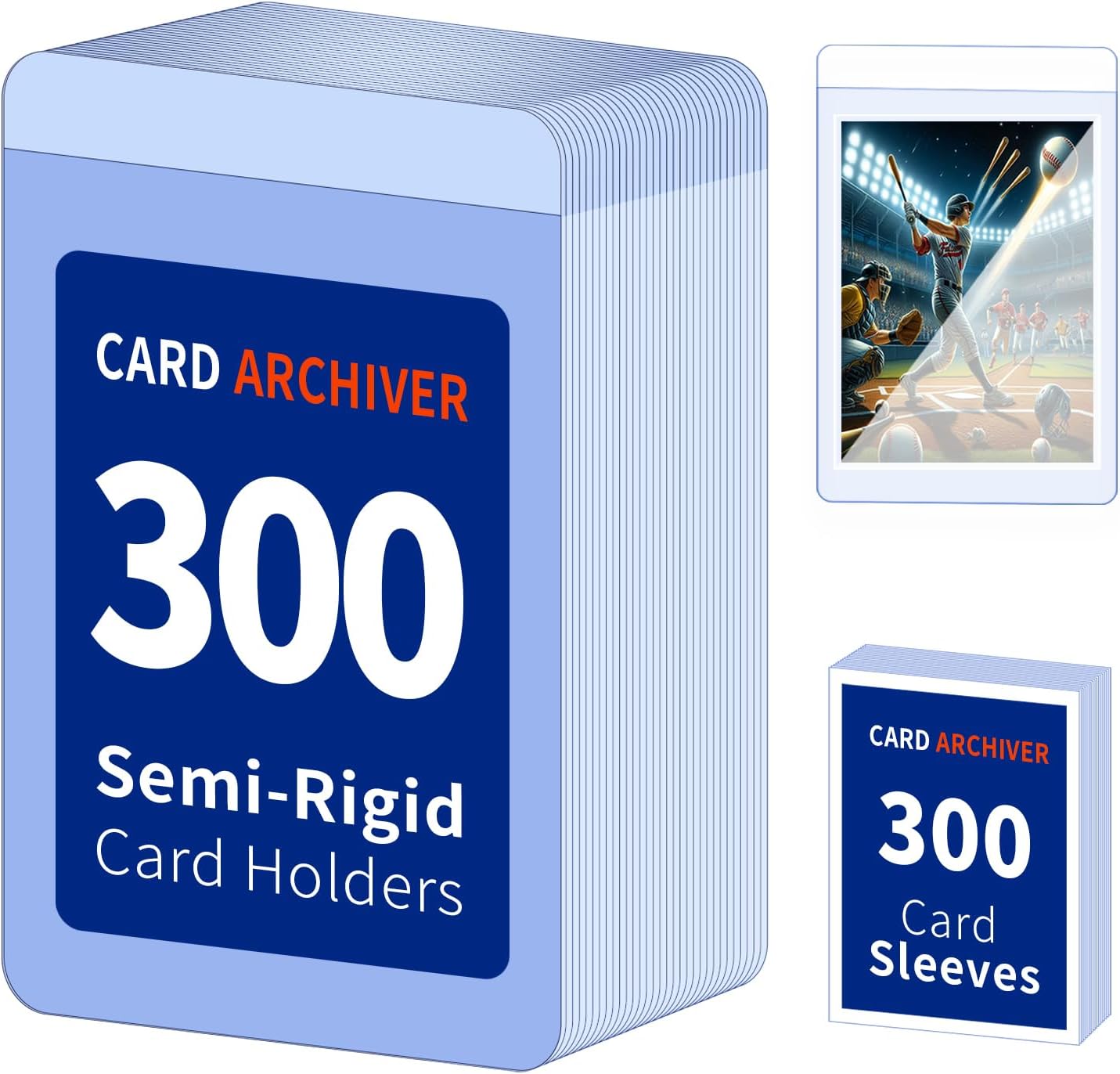 Semi Rigid Card Holders & Penny Sleeves, 300 Each for Card Grading | 1/2" lip for easy handling, archival-quality
