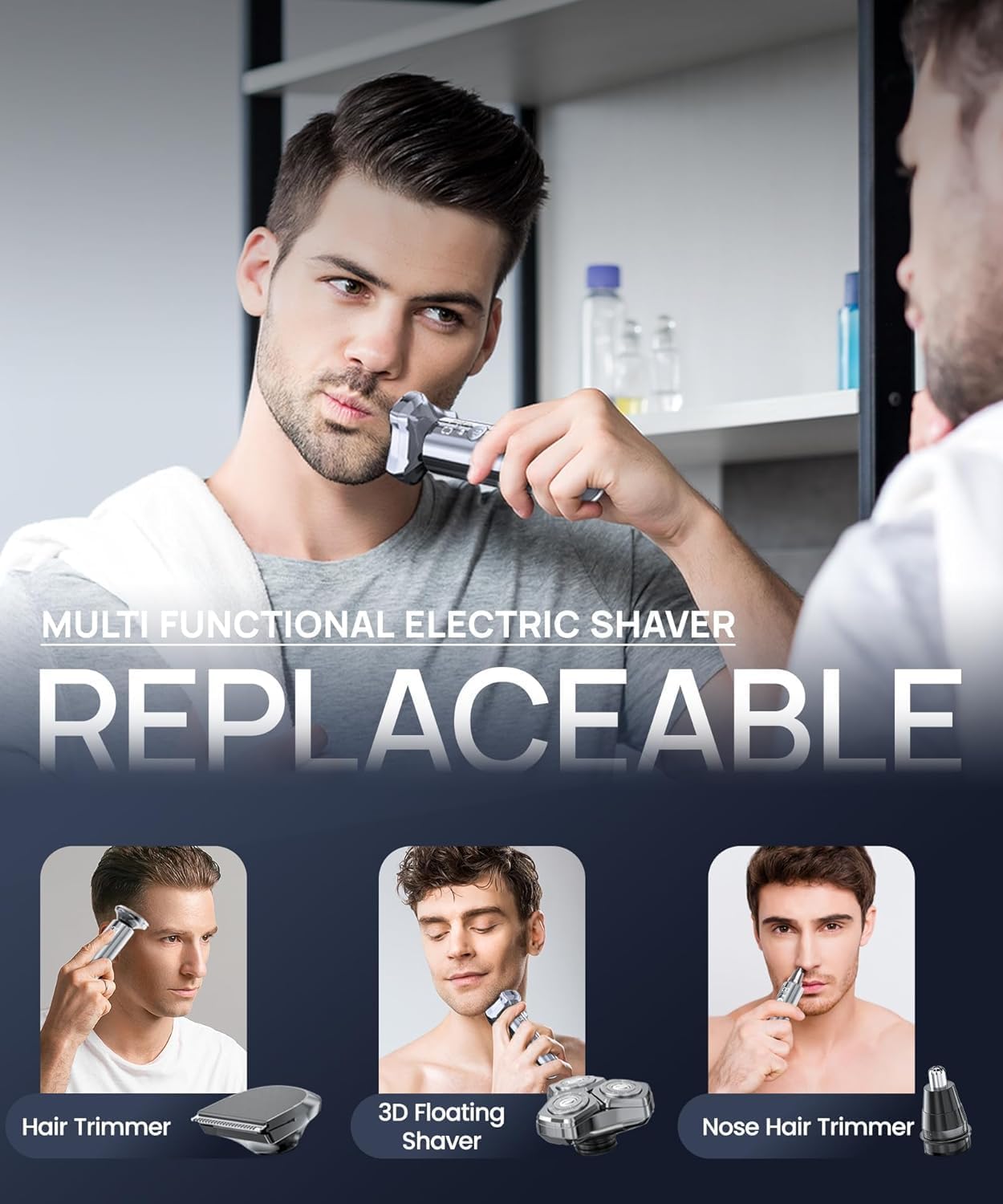 Electric Razor for Men，10,000RPM High-Speed Motor, IPX8 Waterproof, 𝐔𝐩𝐠𝐫𝐚𝐝𝐞𝐝 𝐂𝐮𝐫𝐯𝐞𝐝 𝐑𝐚𝐳𝐨𝐫 𝐅𝐨𝐢𝐥,Quick Charge & Travel