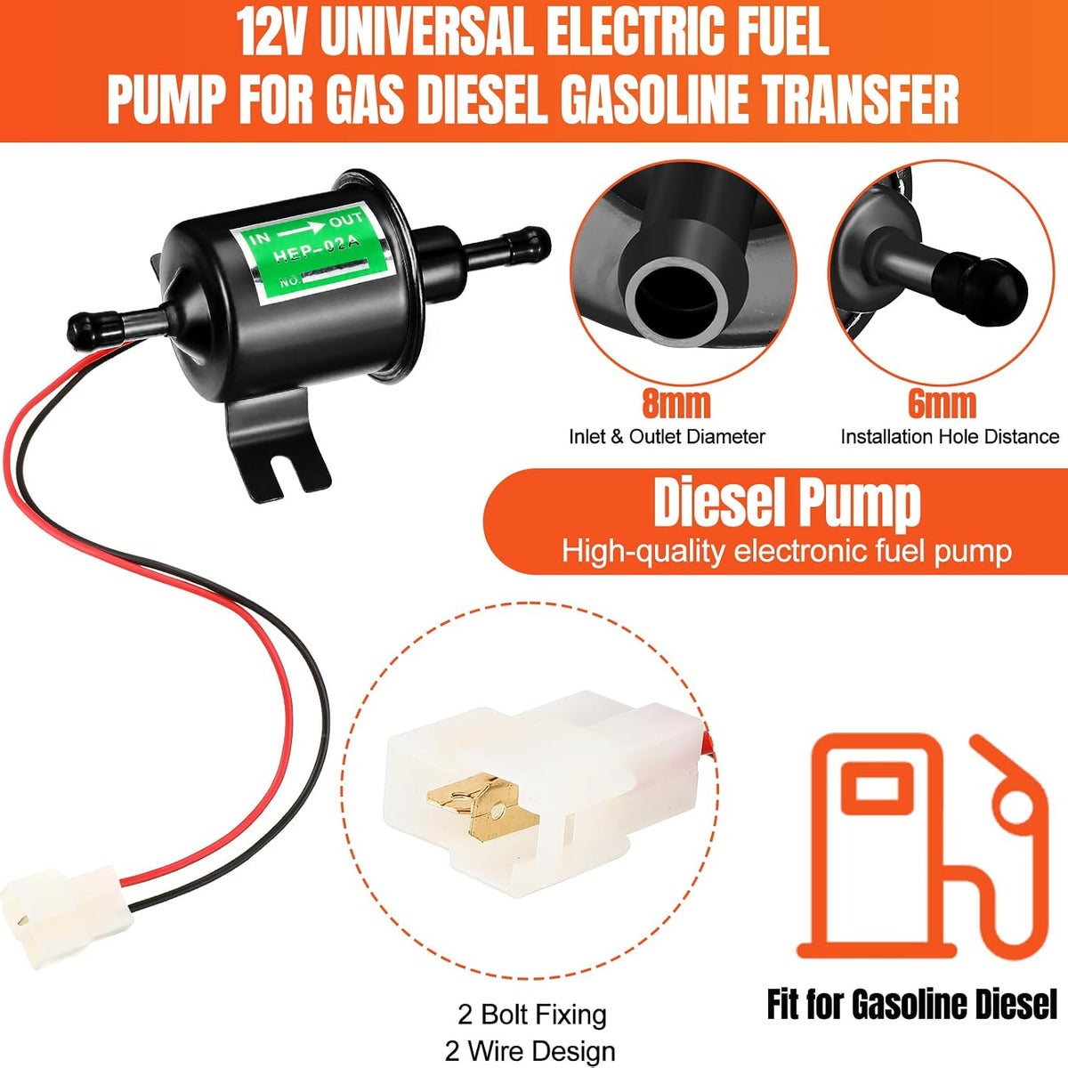 2 Pcs Electric Fuel Pump Kit 12v Universal Low Pressure 4-7 Psi Gas Diesel Inline Pump with 2 Fuel Filter and 8 Hose