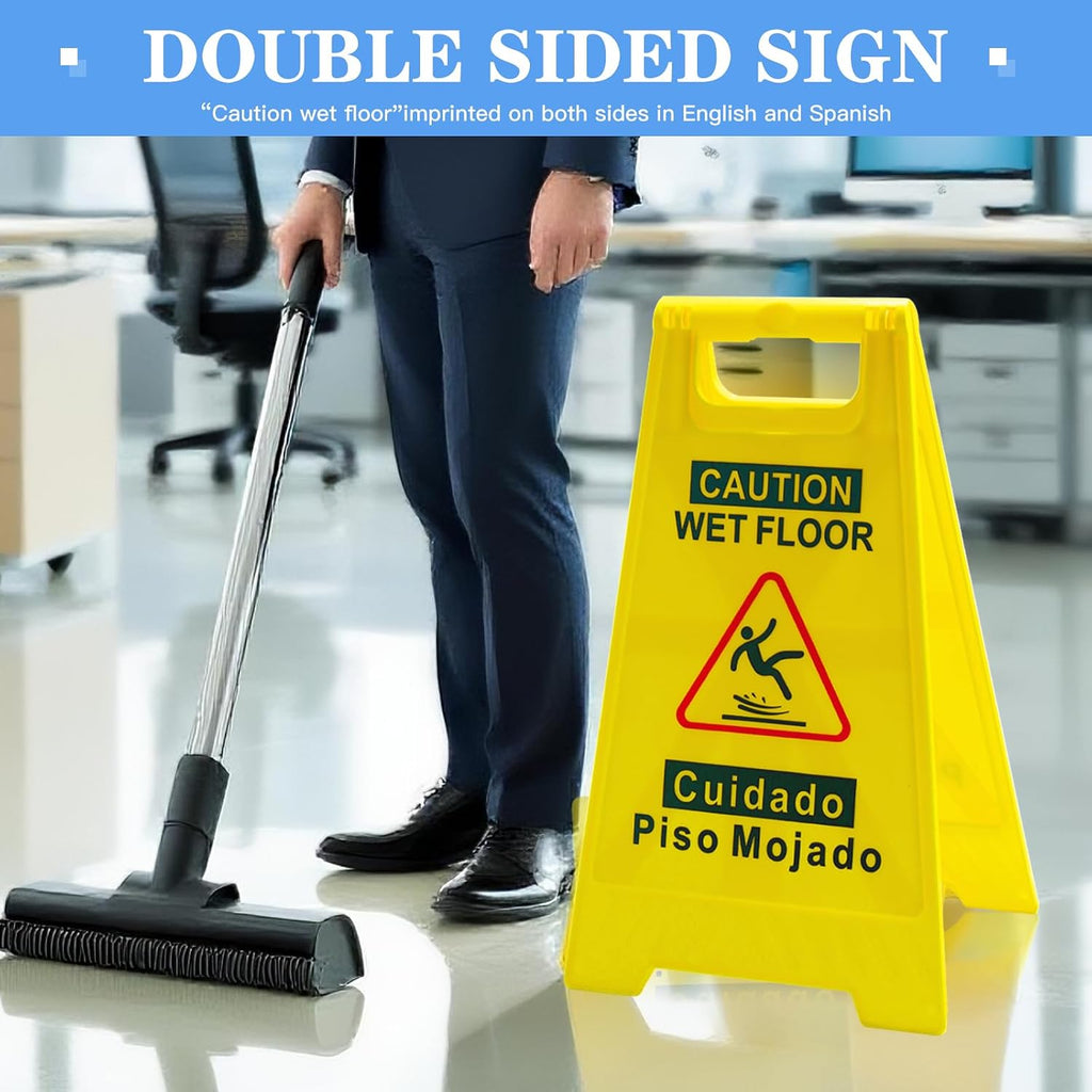 2-Pack Caution Wet-Floor Sign, 17.5" Height, Bright Yellow, Double-Sided Folding A-Frame Design Safety Caution Sign