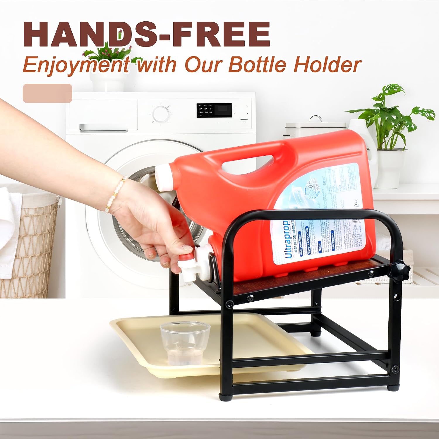 Laundry Detergent Holder & Laundry Detergent Soap Dispenser - Liquid Laundry Detergent Organizer with Drip Tray &