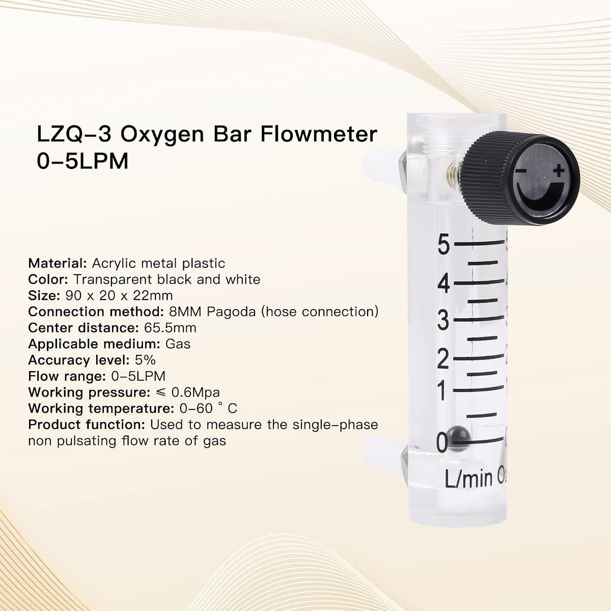 Oxygen Rotameter | Flow Range: 0-5 LPM | with Flow-Control Knob