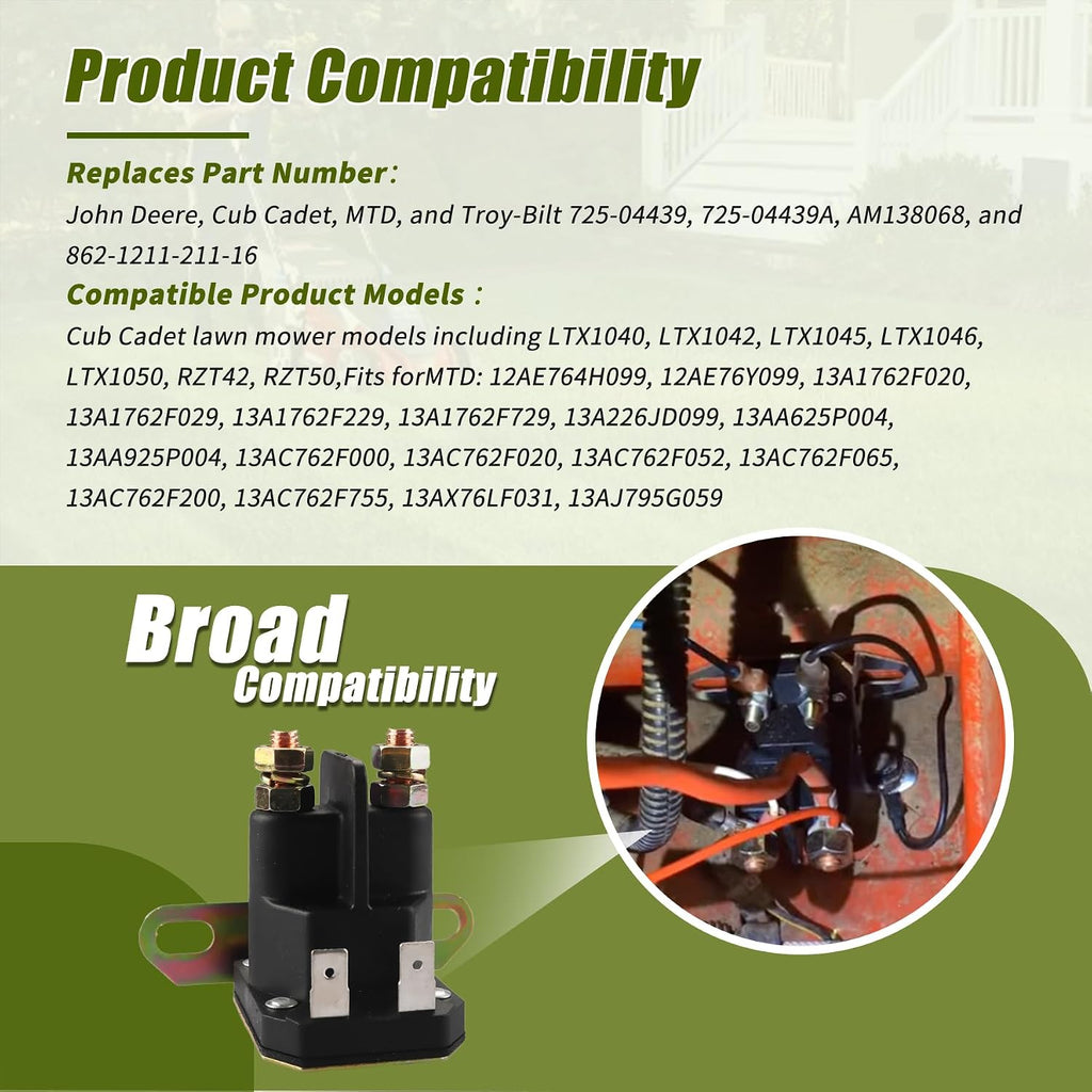 12V AM138068 Starter Solenoid for John Deere Riding Mower,725-04439 Solenoid Fit for LA100 LA105 LA110 LA115 LA120