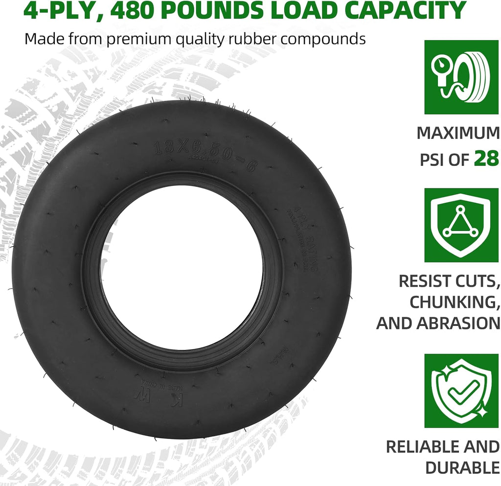 (2-Pack) 13x6.50-6 Lawn Mower Tires, Replacement 13x6.5-6 Smooth Tractor Turf Tire, 4 Ply Lawn Mower Tire Tubeless
