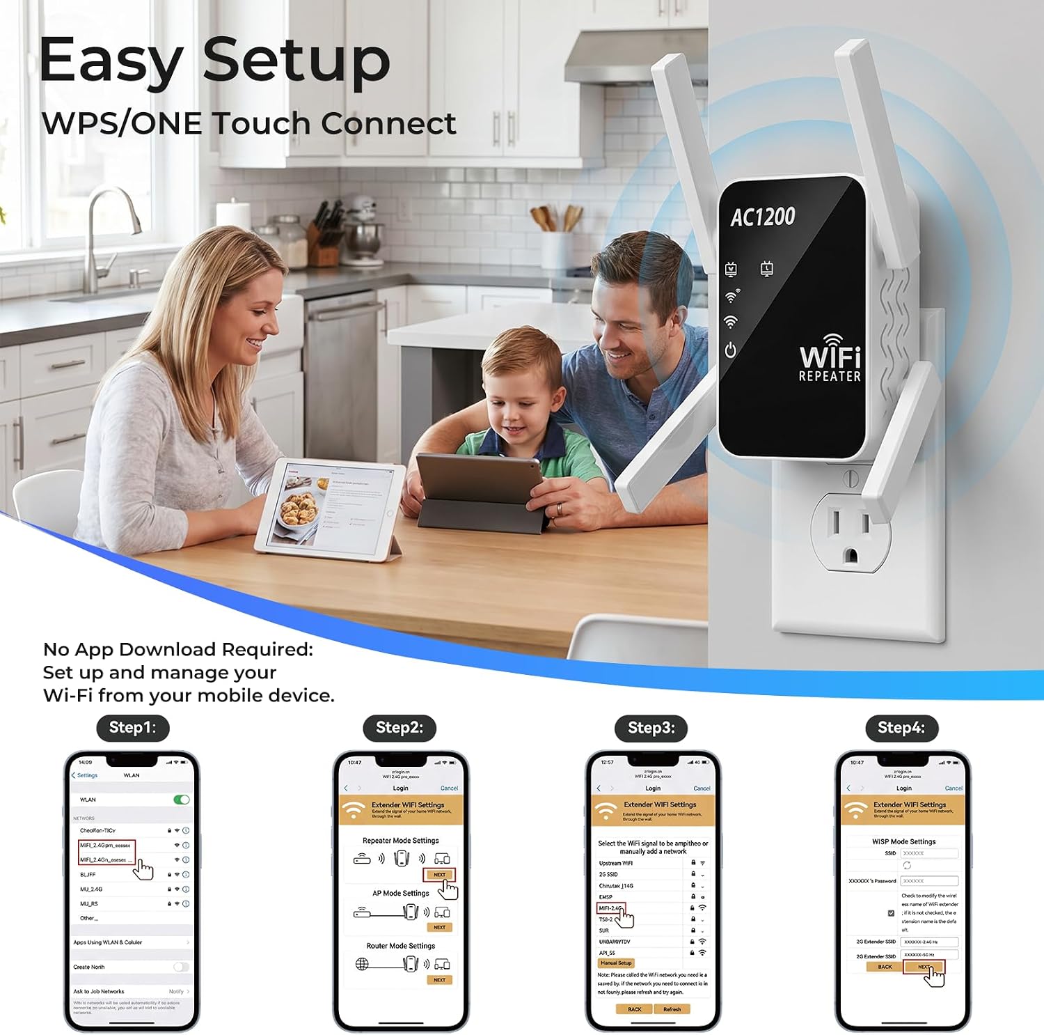 AC1200 WiFi Extender Signal Booster for Home, Dual Band Range Repeater | (5GHz/2.4GHz), Covers Up to 12880 Sq.ft