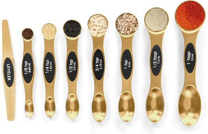 Magnetic Measuring Spoons Set Stainless Steel with Leveler, Stackable Metal Tablespoon Measure Spoon for Baking