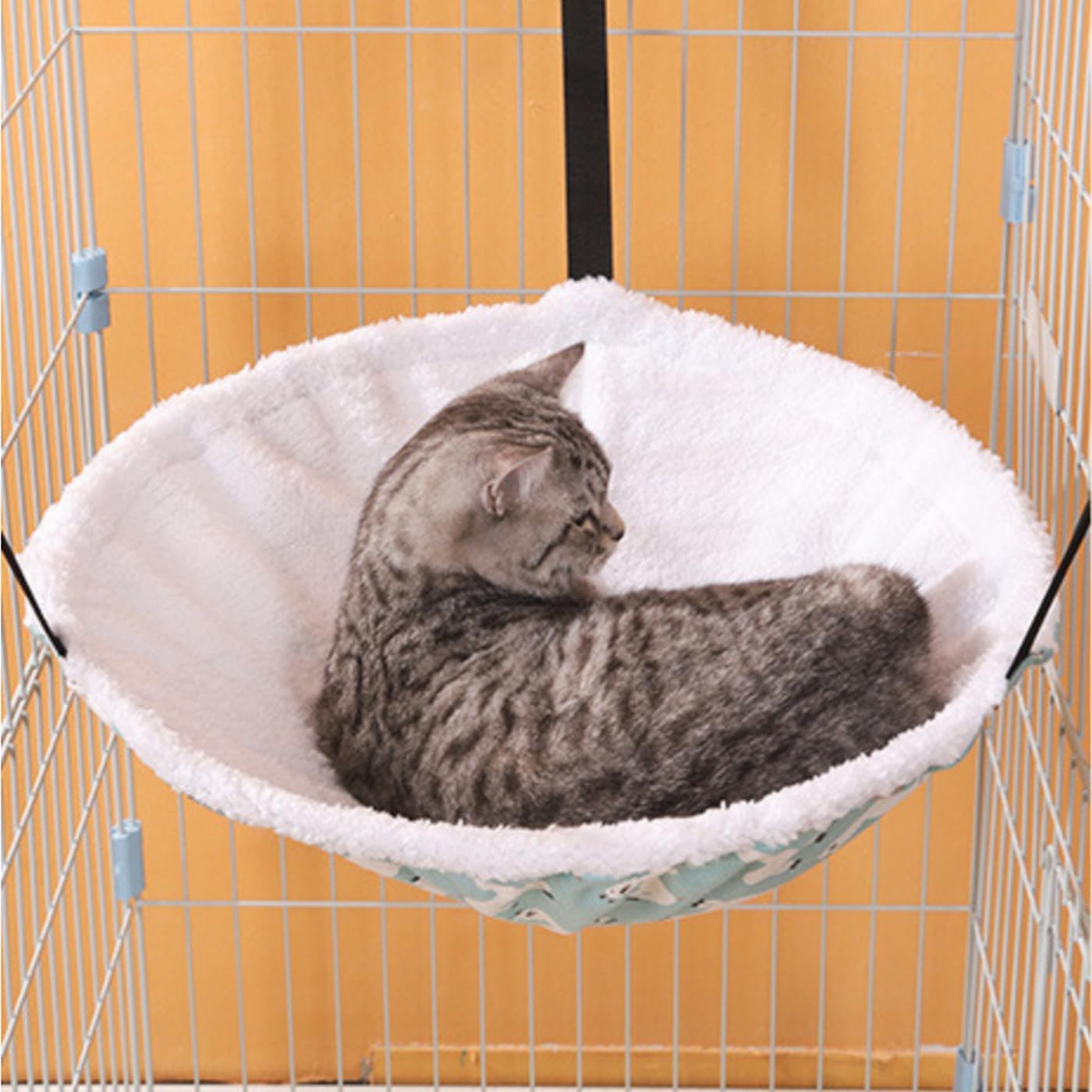 2-Pack Cat Hammock Lounge Cat Hanging Bed for Cage Kennel Chair with Metal Frame, Adjustable Straps (Cyan)