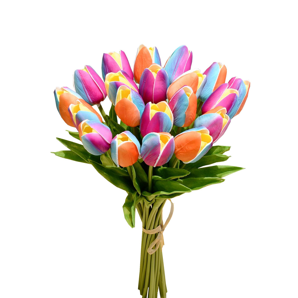 20 Stems Rainbow Artificial Tulip Flowers for Home Centerpieces