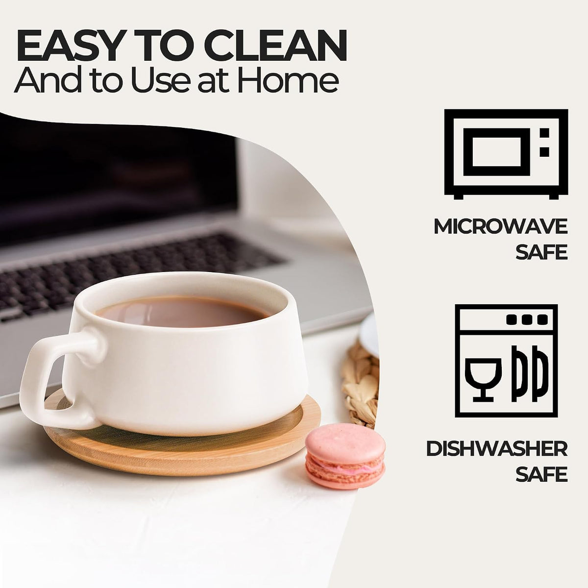 Cappuccino Cup Set of 4, Ceramic (9.5oz) - Luxe (Cream White)