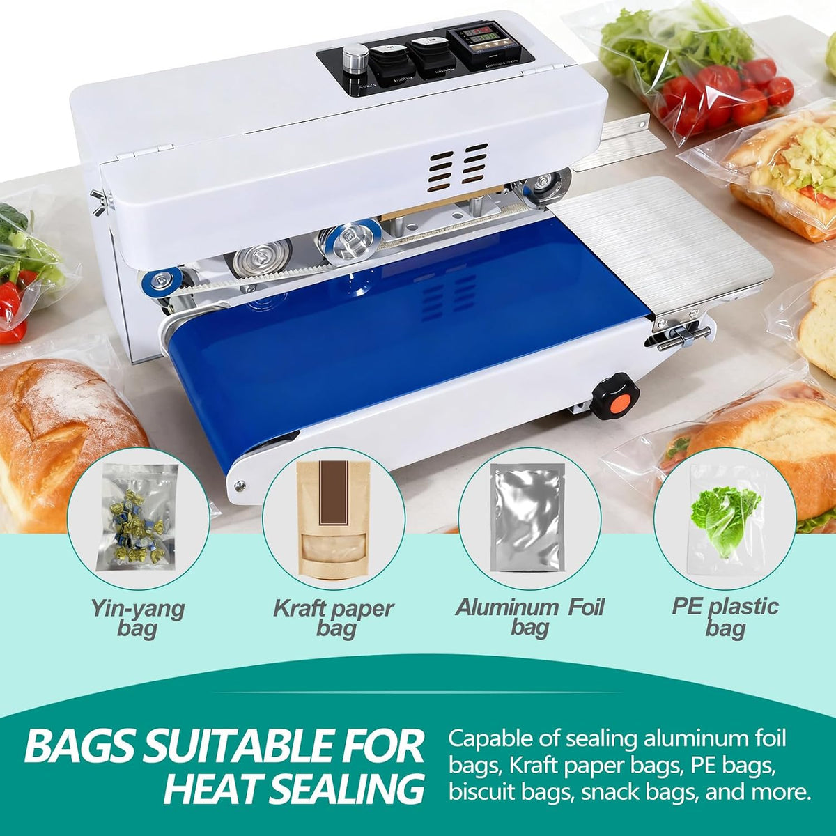 Digital Heat Sealer, Adjustable Temp & Speed Commercial Bag Sealer Machine