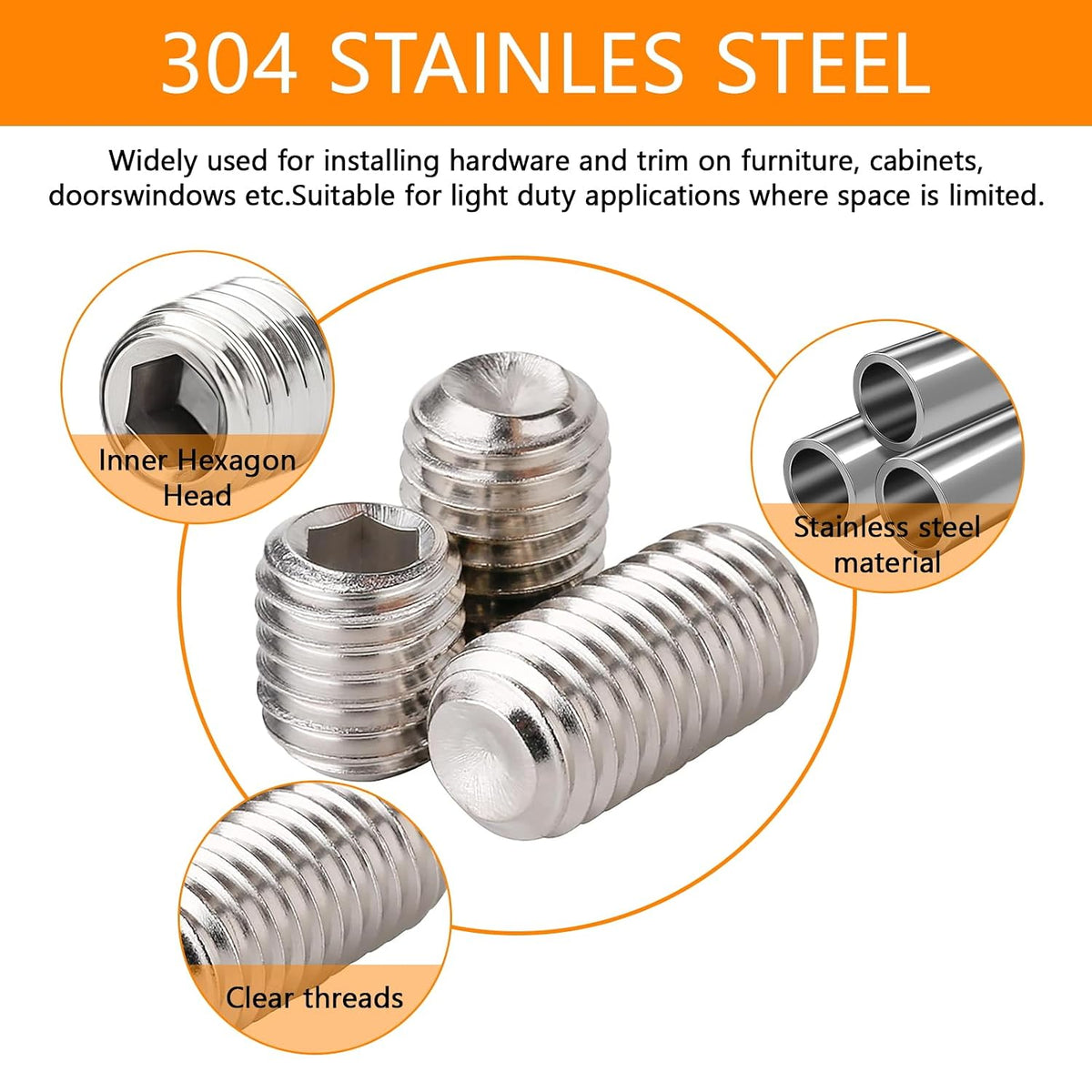 300 Pcs Set Screws, M3 M4 M5 M6 M8 Screws Assortment Kit,Allen Head Screws