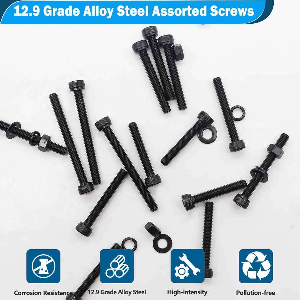 540PCS M2 M3 Metric Screws Assortment Set Suitable for 3D Printer DIY,Hex Socket Head Cap Screws Bolts Nuts Kit,12.9