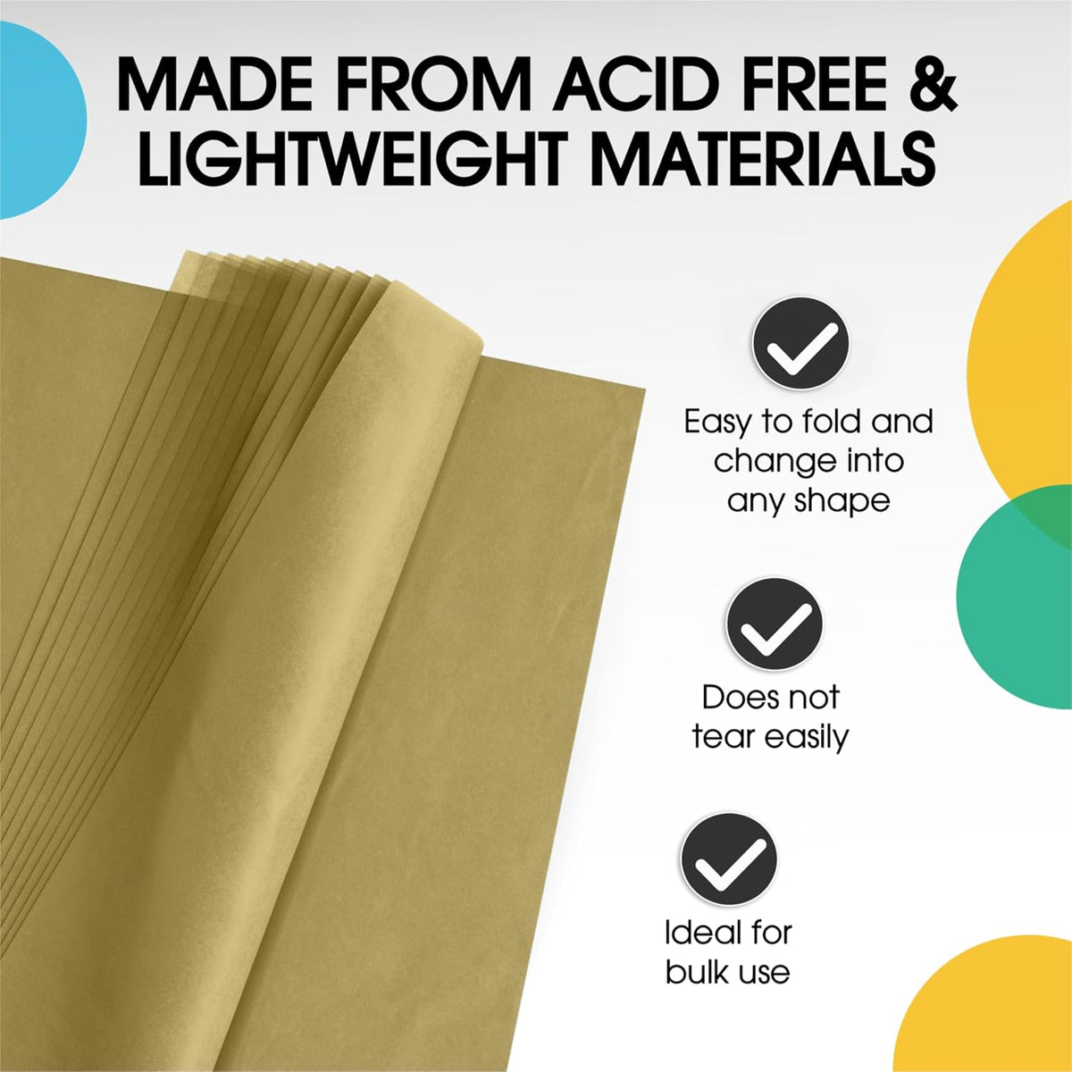 Gold Tissue Paper for Gift Bags 20" X 30" 480 Sheets