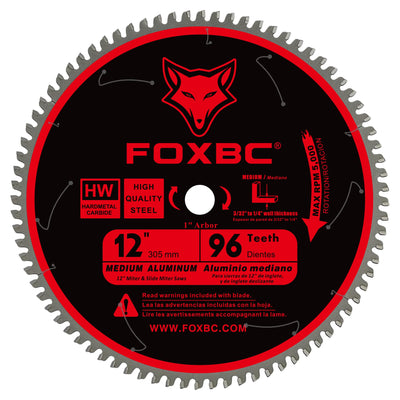 FOXBC 12 Inch Saw Blade 96-Tooth TCG for Aluminum Non-Ferrous Metal & Plastic Cutting with 1-Inch Arbor