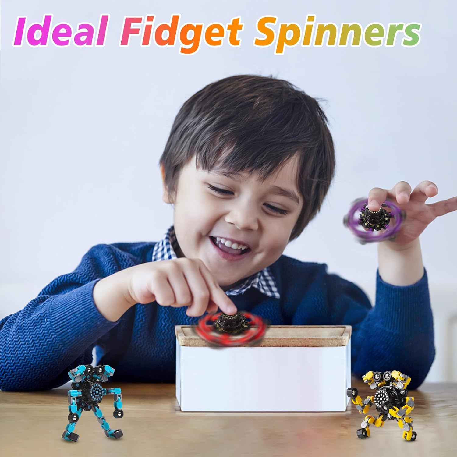 Transformable Fidget Spinners Toys 4 Pcs for Kids and Adults Stress Relief Sensory Toys for Boys and Girls Age 8-13