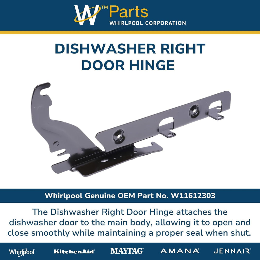 Whirlpool W11612303 Genuine OEM Dishwasher Right Door Hinge Replacement Part - Replaces W11484018, 8534853, WP8534853, and 8269011