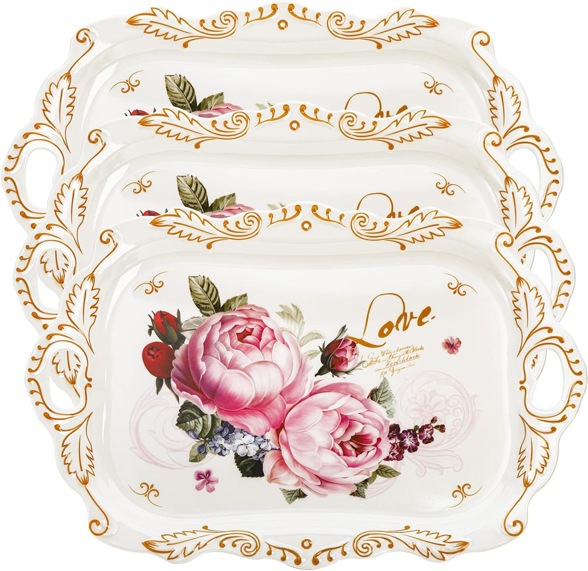 3-Pack Melamine Serving Tray, Stackable Food Tray with Handles for Eating, Unbreakable Large Serving Platter with