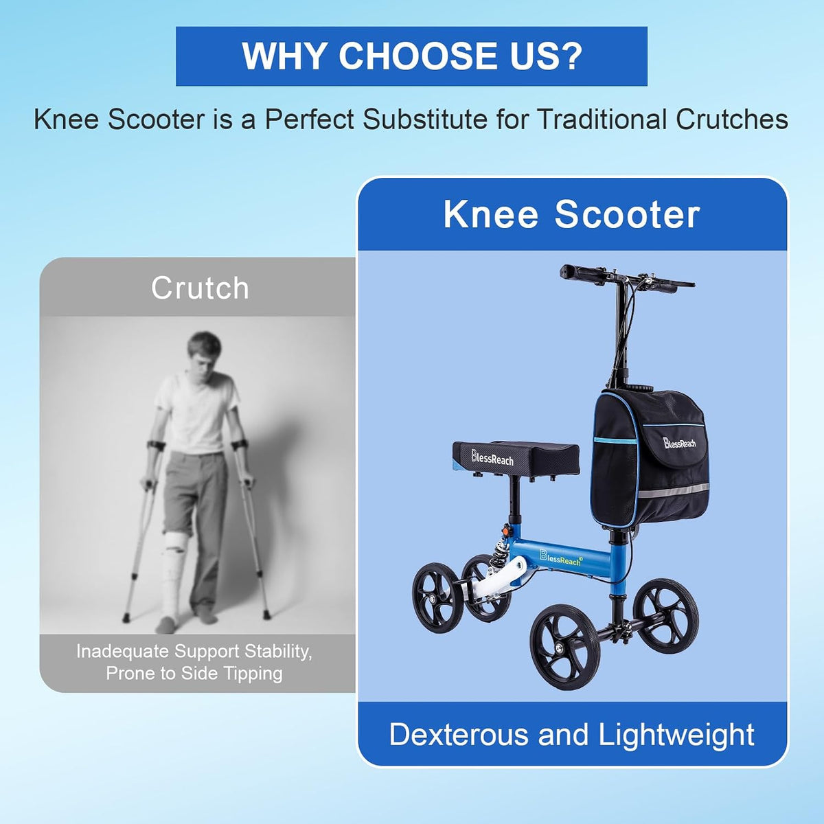 Knee Scooter for Adults for Foot Injuries, 8'' Rubber Wheels