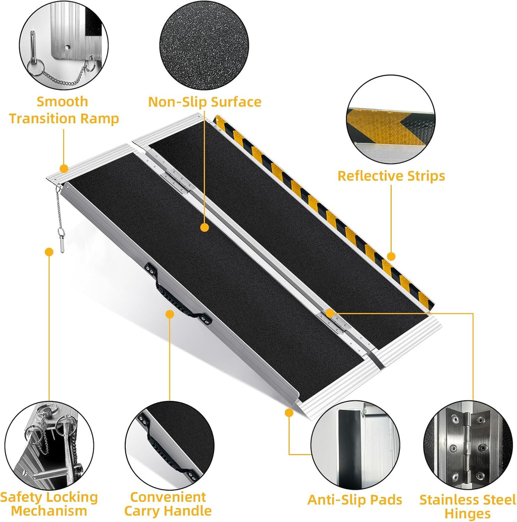 4FT Portable Wheelchair Ramp, Non-Slip Aluminum Folding Handicap Ramp for Home Steps, Stairs, Threshold and Doorways