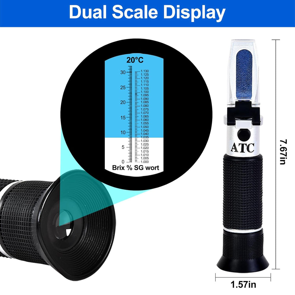 Portable Brix Refractometer with ATC, Accurate Dual Scale Brix Meter Specific Gravity SG Wort 1.000-1.130 & Brix