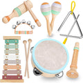 Kids Musical Instruments Set, Neutral Colors Wooden Montessori Toys | Percussion Instruments Set with Modern Boho