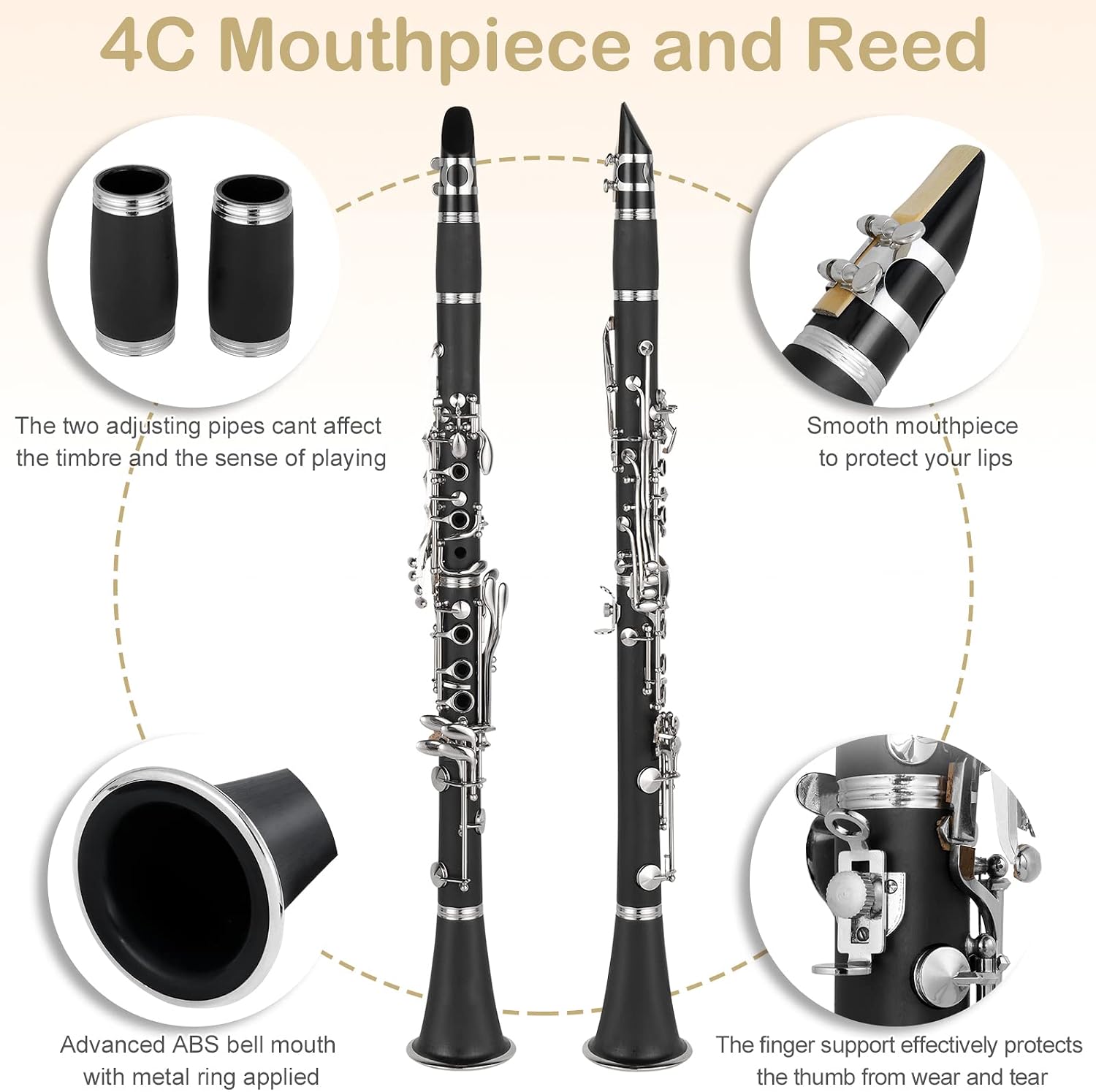 B Flat Clarinet with Gig Case for Beginners Student, Black | Band & Orchestra Bakelite Clarinete Set, Musical