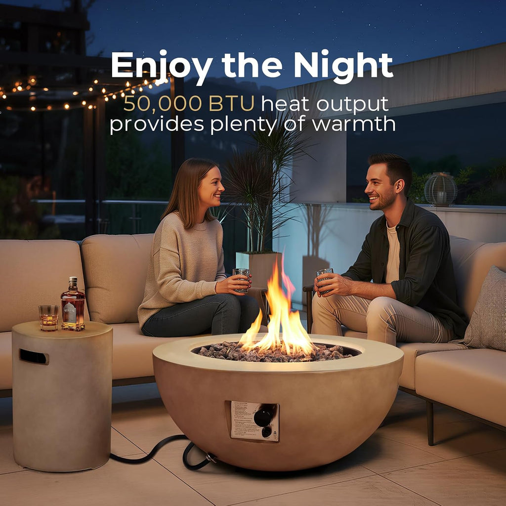2-Piece Outdoor Propane Fire Pit Table Set w/Tank Cover Table, 31.5-inch 50,000 BTU Bowl Concrete Firepit SUS201