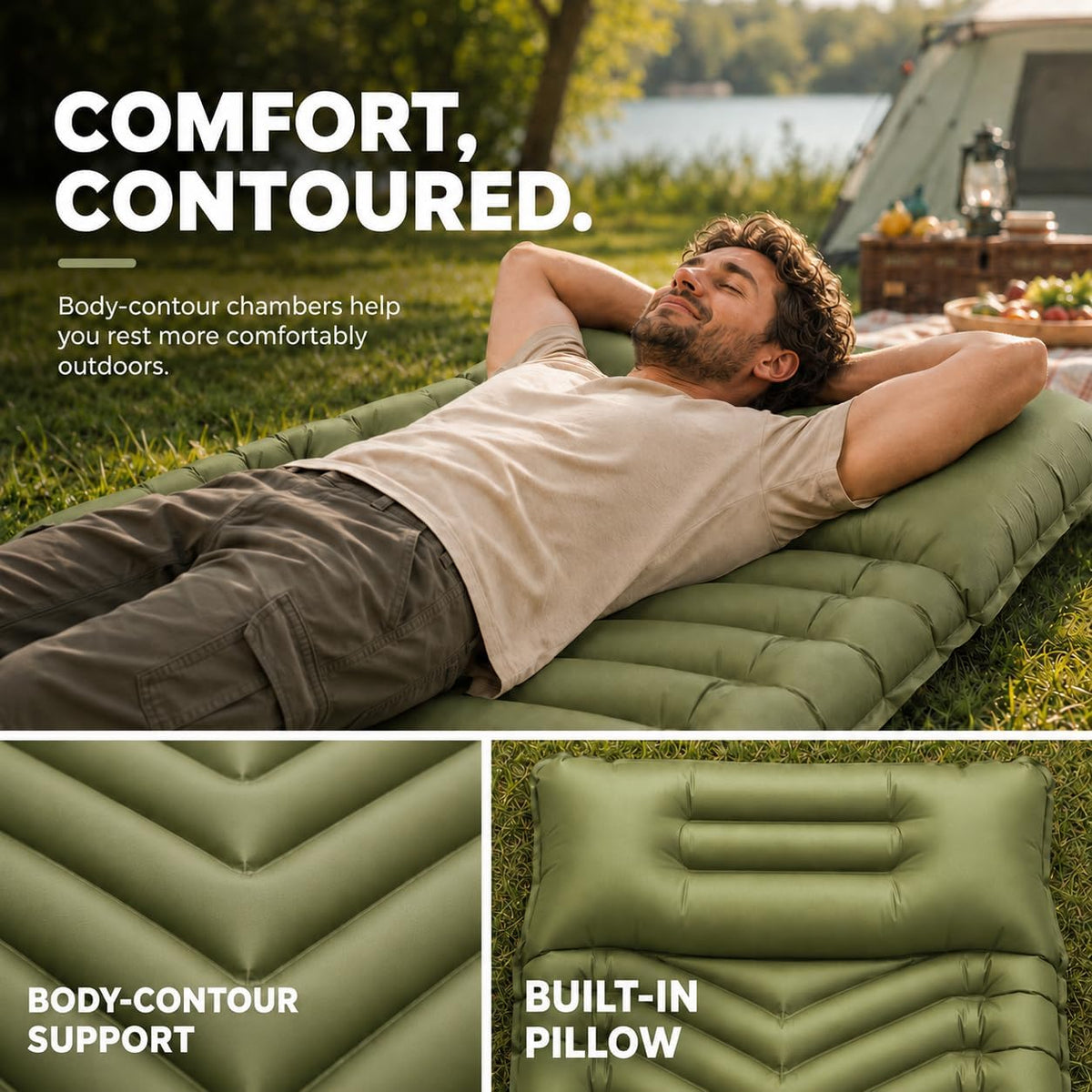 Sleeping Pad for Camping, Camping Mattress - Bed for Outdoors Built-in Foot Pump Air Mattress for Backpacking