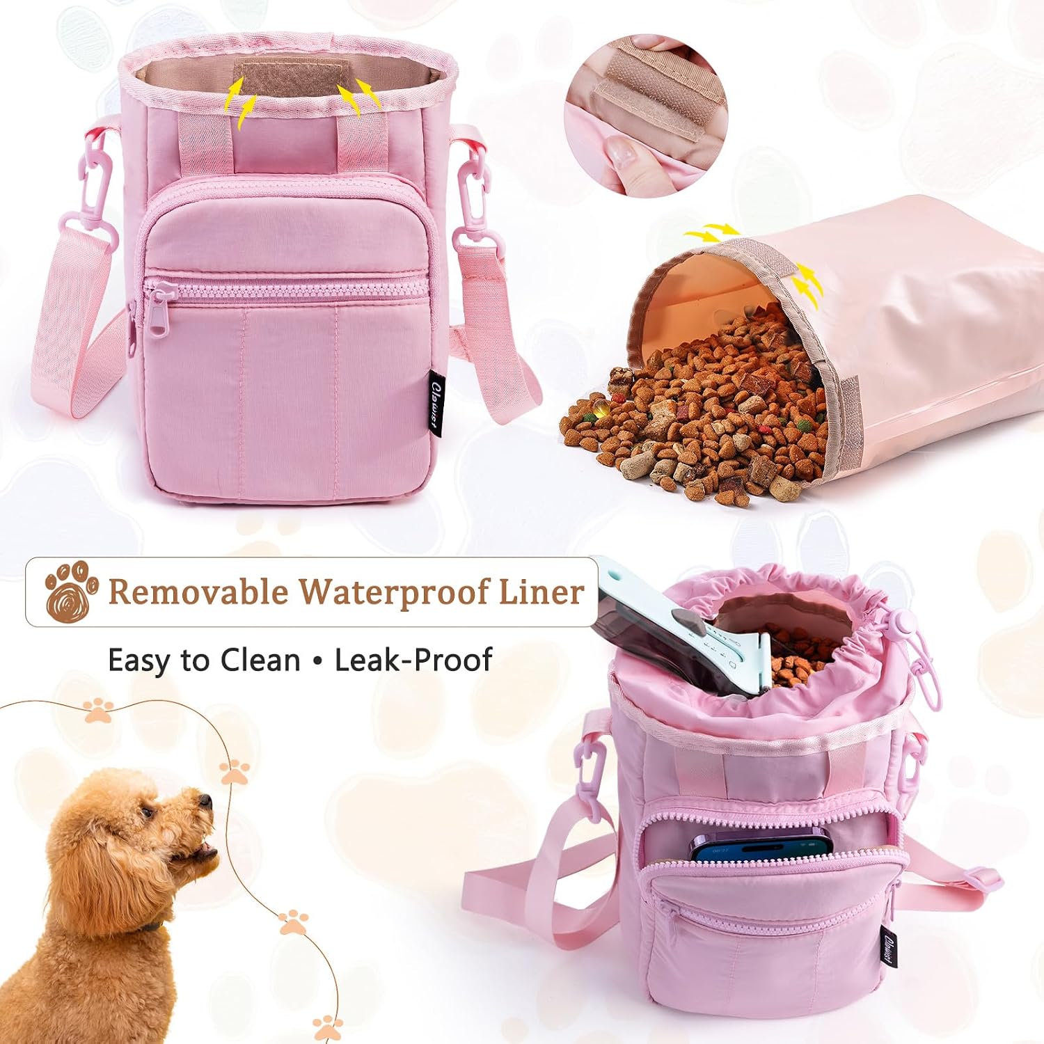 Stylish Dog Training Treat Pouch with Waist & Shoulder Strap, Dog Treat Bag for Walking and Training, Removable