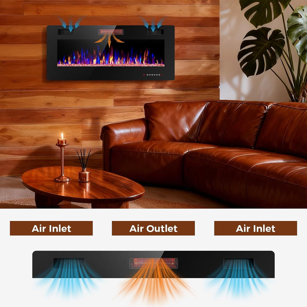 42 Inch Electric Fireplace Insert Ultra-Thin - Recessed & Wall-Mounted Fireplace Heater with Thermostat, Adjustable