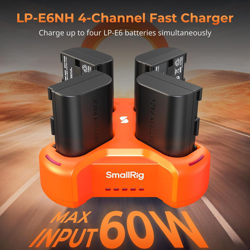 LP-E6NH 4-Slot Charger for Canon, PD 60W 4.5H Fast Charge | LED Indicator, for K&F Concept LP-E6NH Battery, for Canon