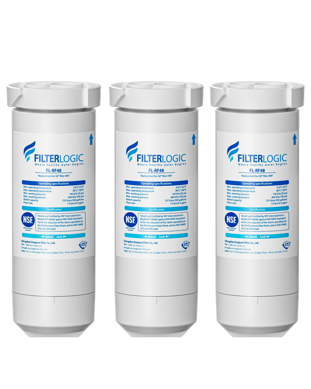 Filterlogic XWF Water Filter Replacement for GE XWF, 3 Pack, No chip