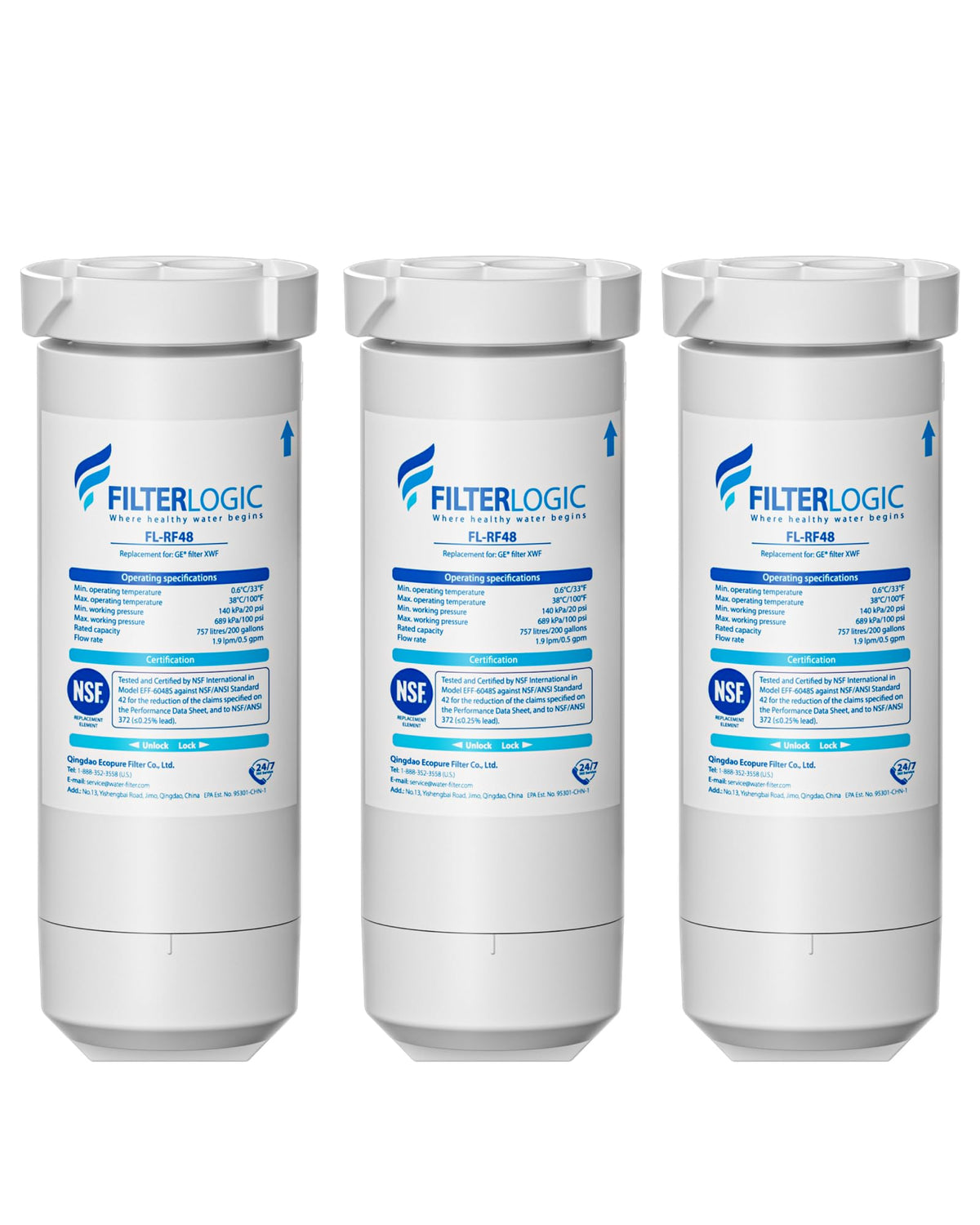 Filterlogic XWF Water Filter Replacement for GE XWF, 3 Pack, No chip