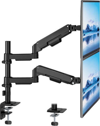 Dual Monitor Stand for 17-32 Inch Screens, Gas Spring Arms | Full Motion Mount with Cable Management, Support up to