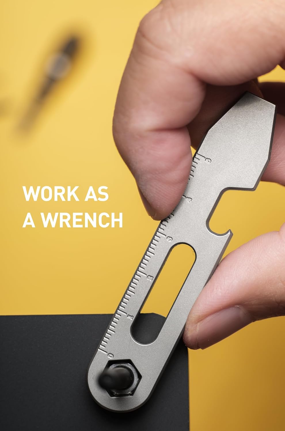 Titanium EDC Pry Bar with Bottle Opener, Wrench & Ruler, OLT03 | 4-in-1 Multitool, Keychain Prybar Tool, Ultra-Light
