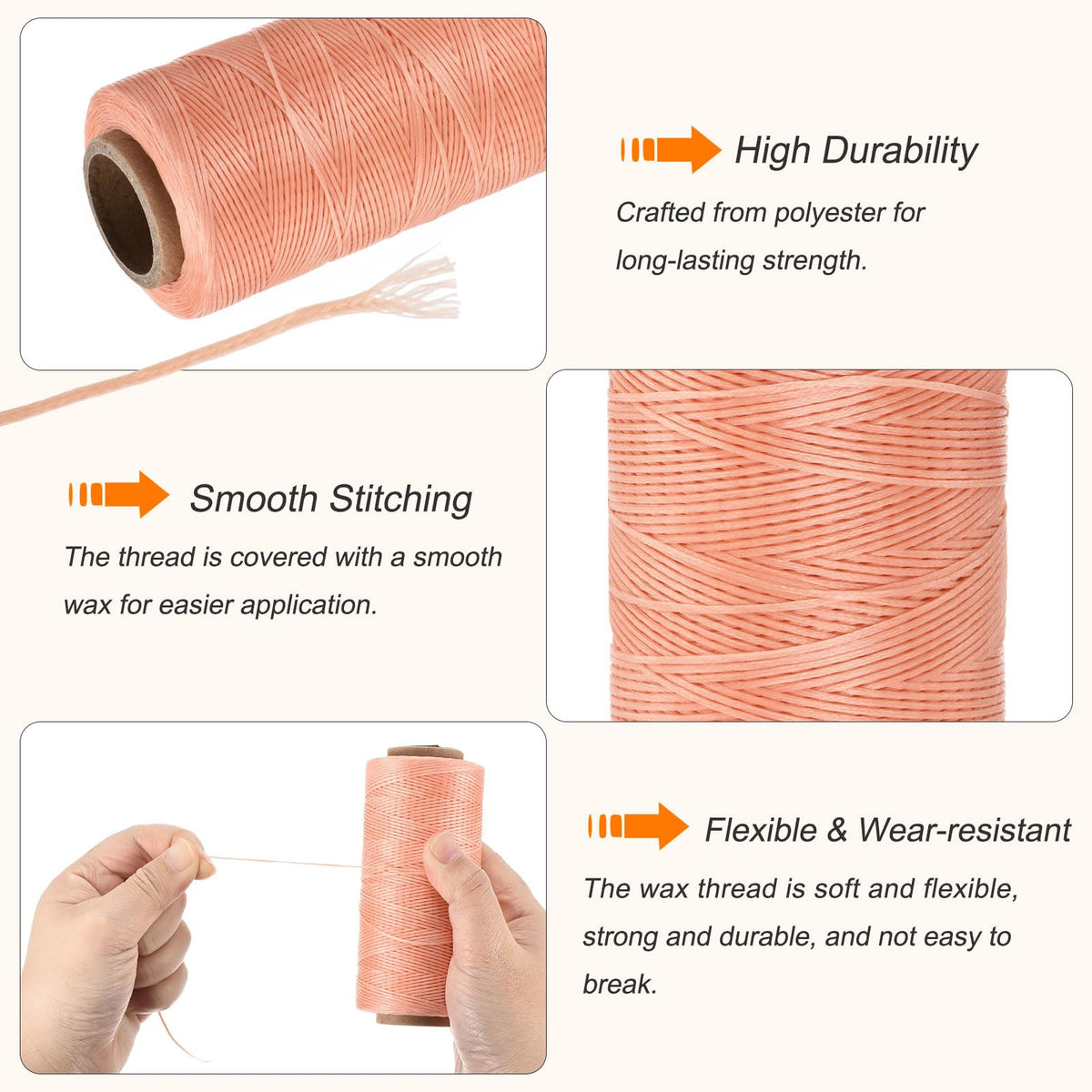 Waxed Thread Wax String 197 Yard 1mm 210D Flat Light Pink
