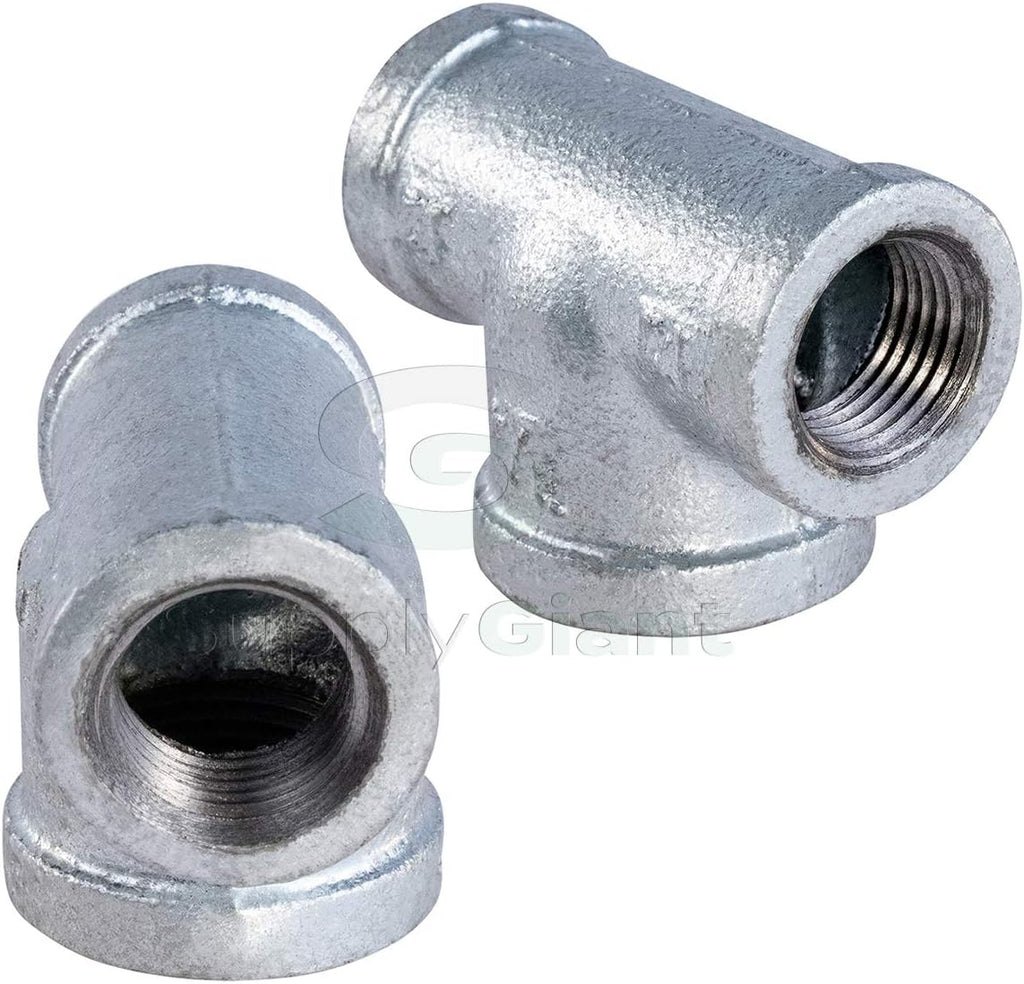 Supply Giant HNCU0560 Bull Head Galvanized Malleable Tee Fitting with Female Thread Connections