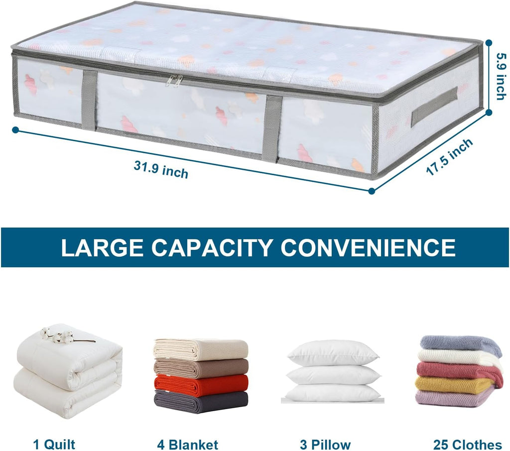 4 Packs Under Bed Storage Containers Bins, Humid-Proof Plastic Underbed Storage Bins, Closet Organizers and Clothes